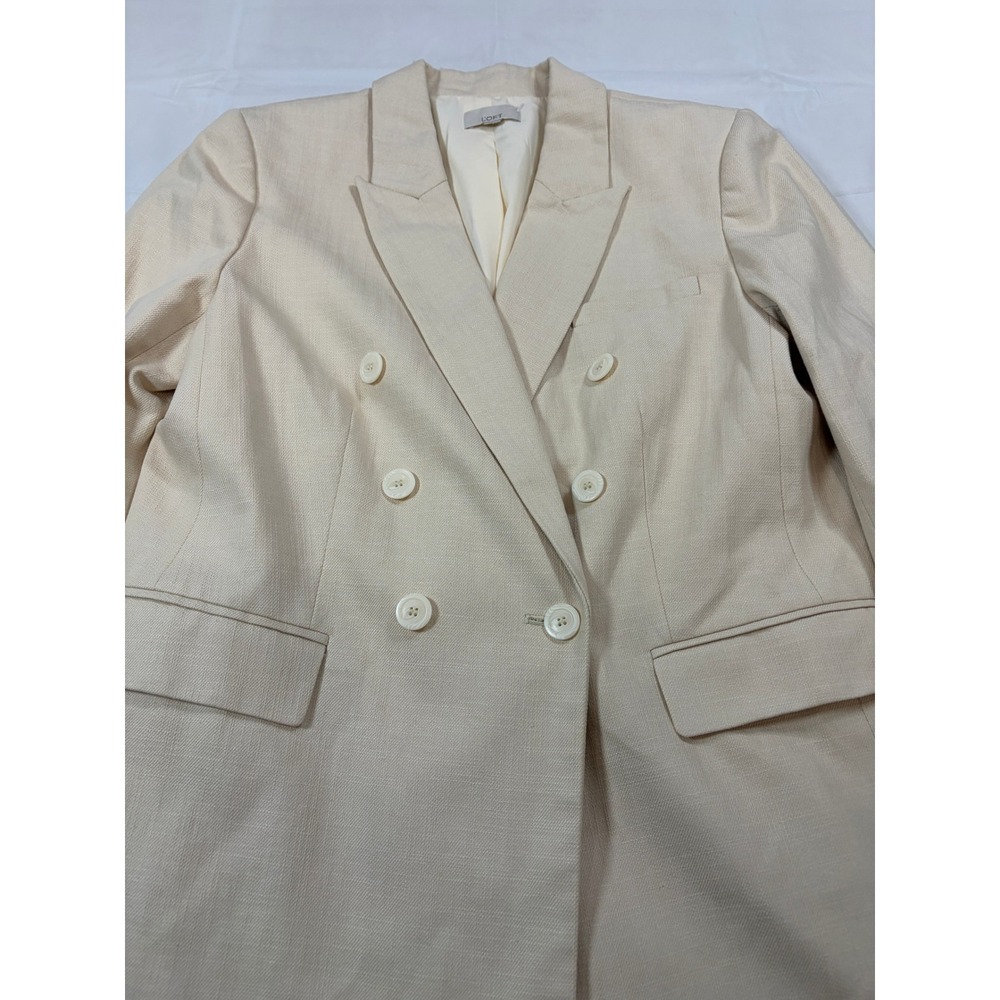 LOFT Cream Linen Blend Double Breasted Blazer Peak Lapel XL Jacket
